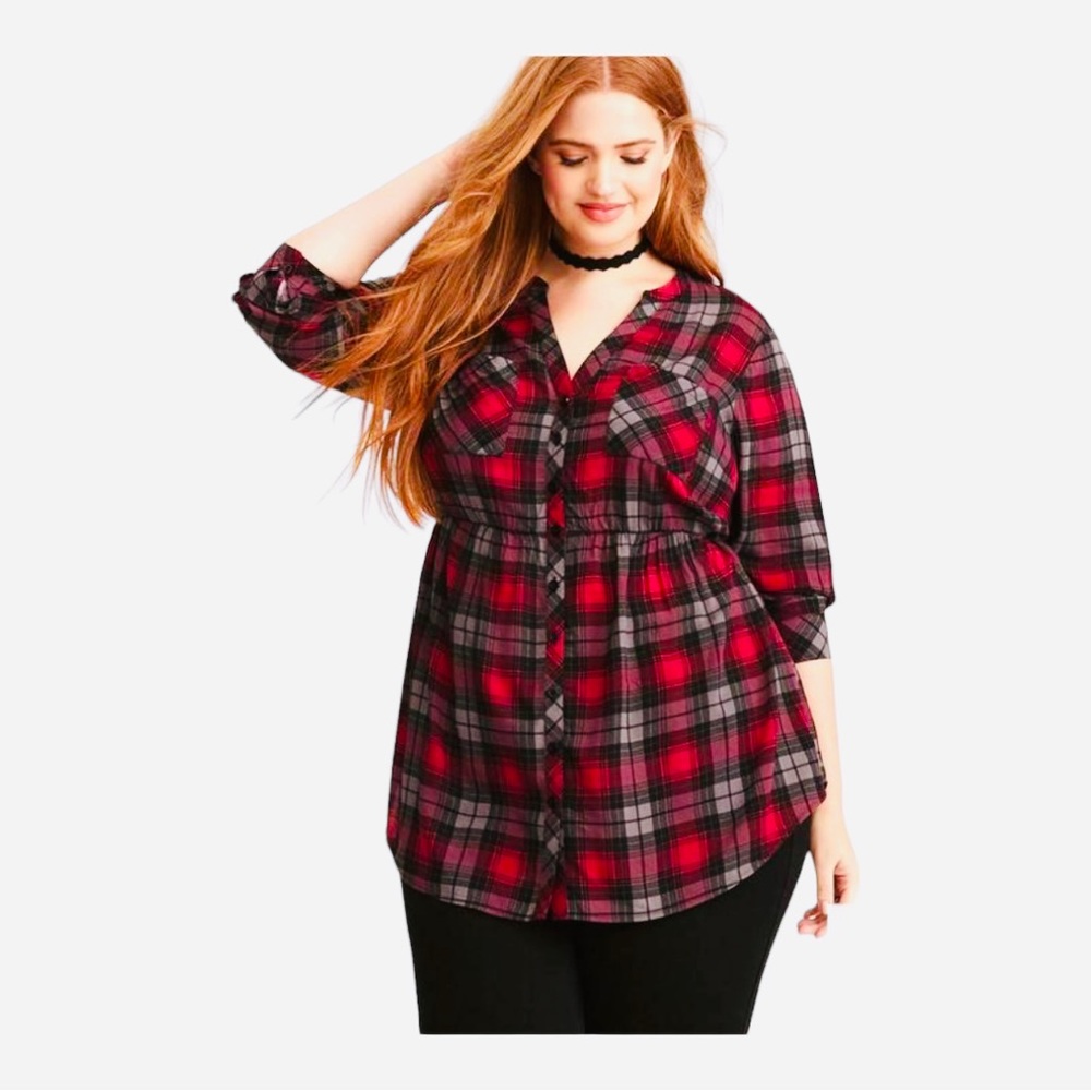 NWOT torrid Plaid Shirt Classic red‎ grey and white  Size 2